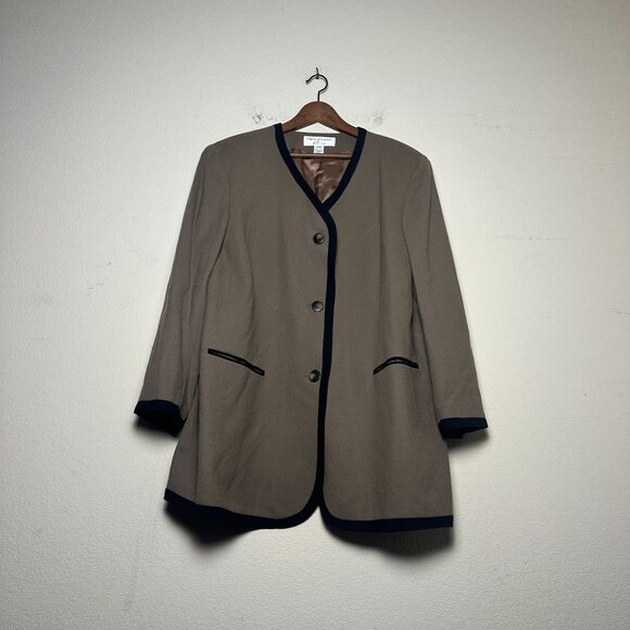 VTG Rena Rowan Saville Coat Jacket Women 22W Outerwear Biege USA Made 90s Wool - Picture 1 of 13